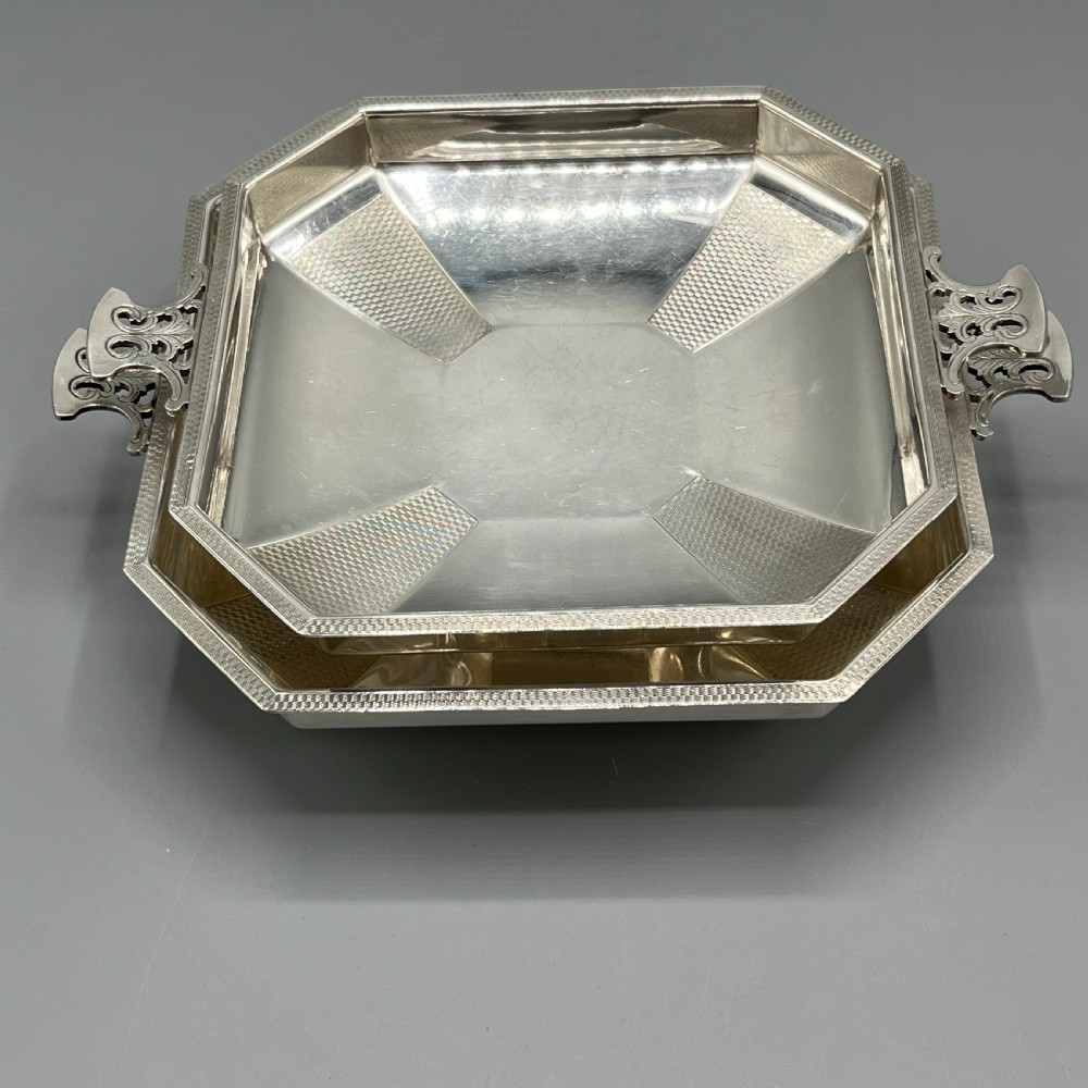 Pair Art Deco Silver Plated Engine Turned Bowls Dishes Tazzas by Mappin & Webb View X