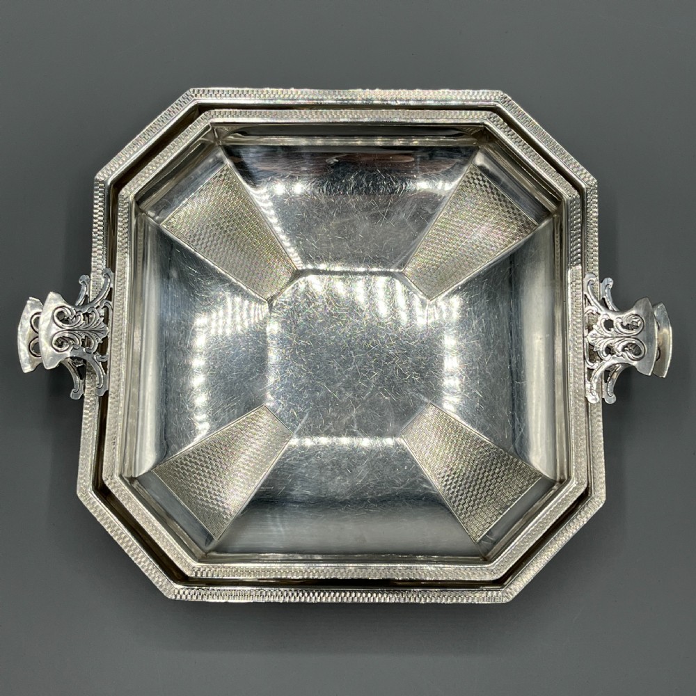 Pair Art Deco Silver Plated Engine Turned Bowls Dishes Tazzas by Mappin & Webb View XI