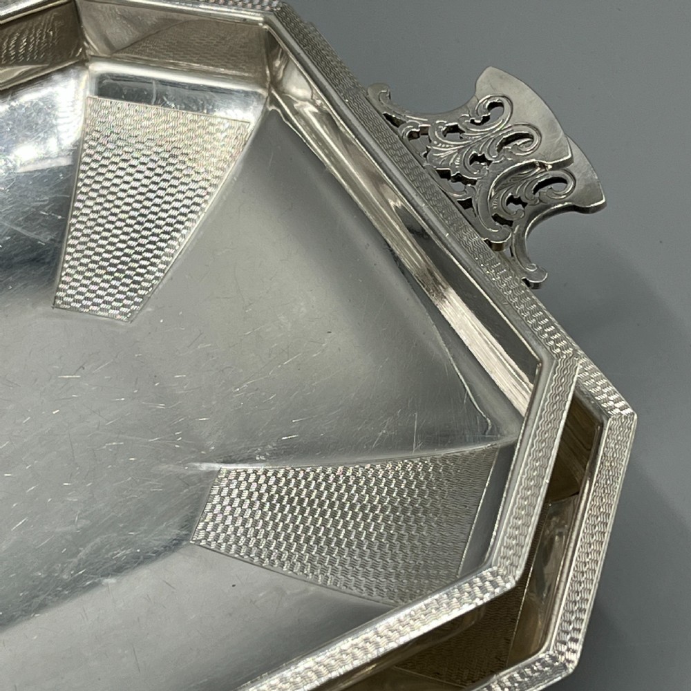 Pair Art Deco Silver Plated Engine Turned Bowls Dishes Tazzas by Mappin & Webb View XII