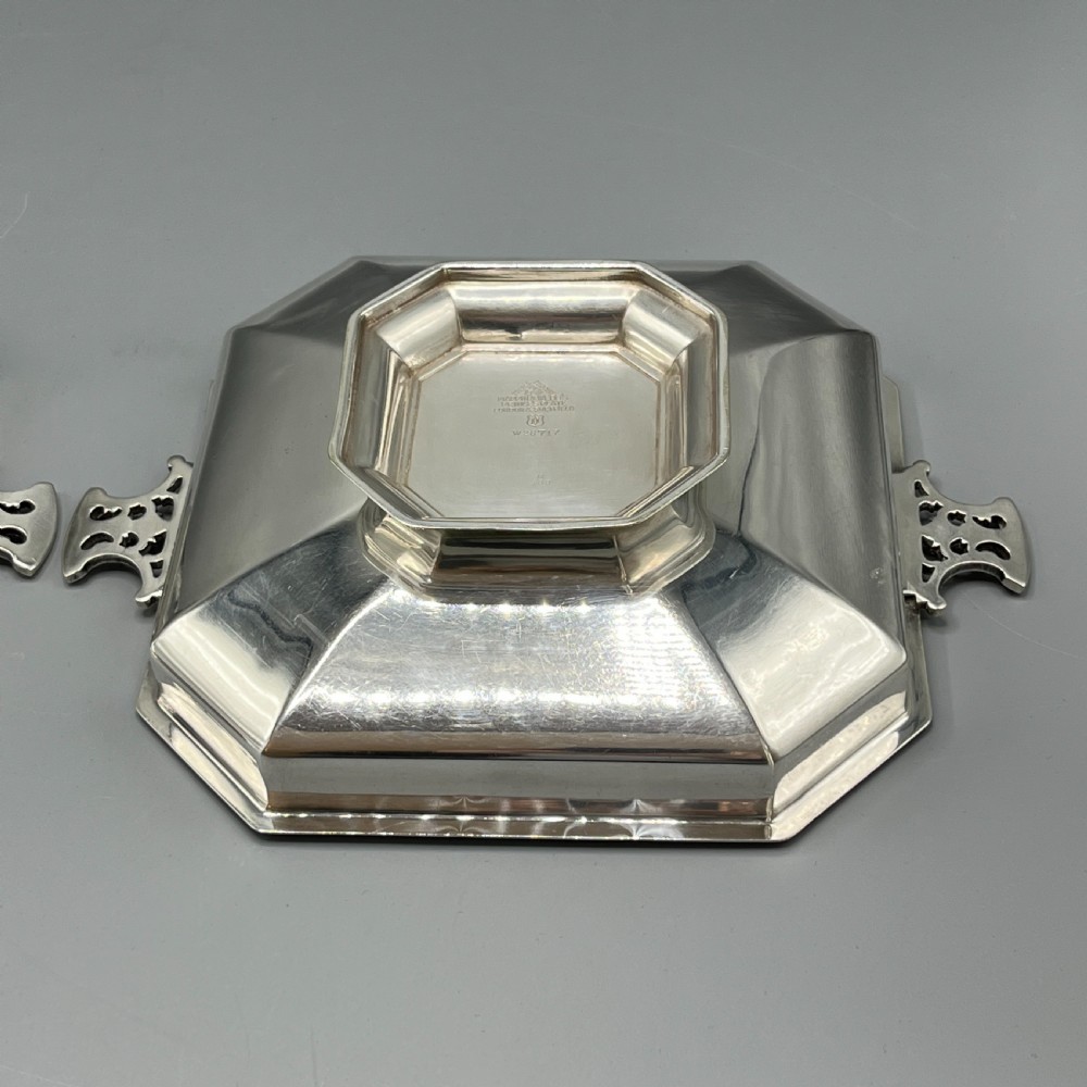 Pair Art Deco Silver Plated Engine Turned Bowls Dishes Tazzas by Mappin & Webb View XVIII