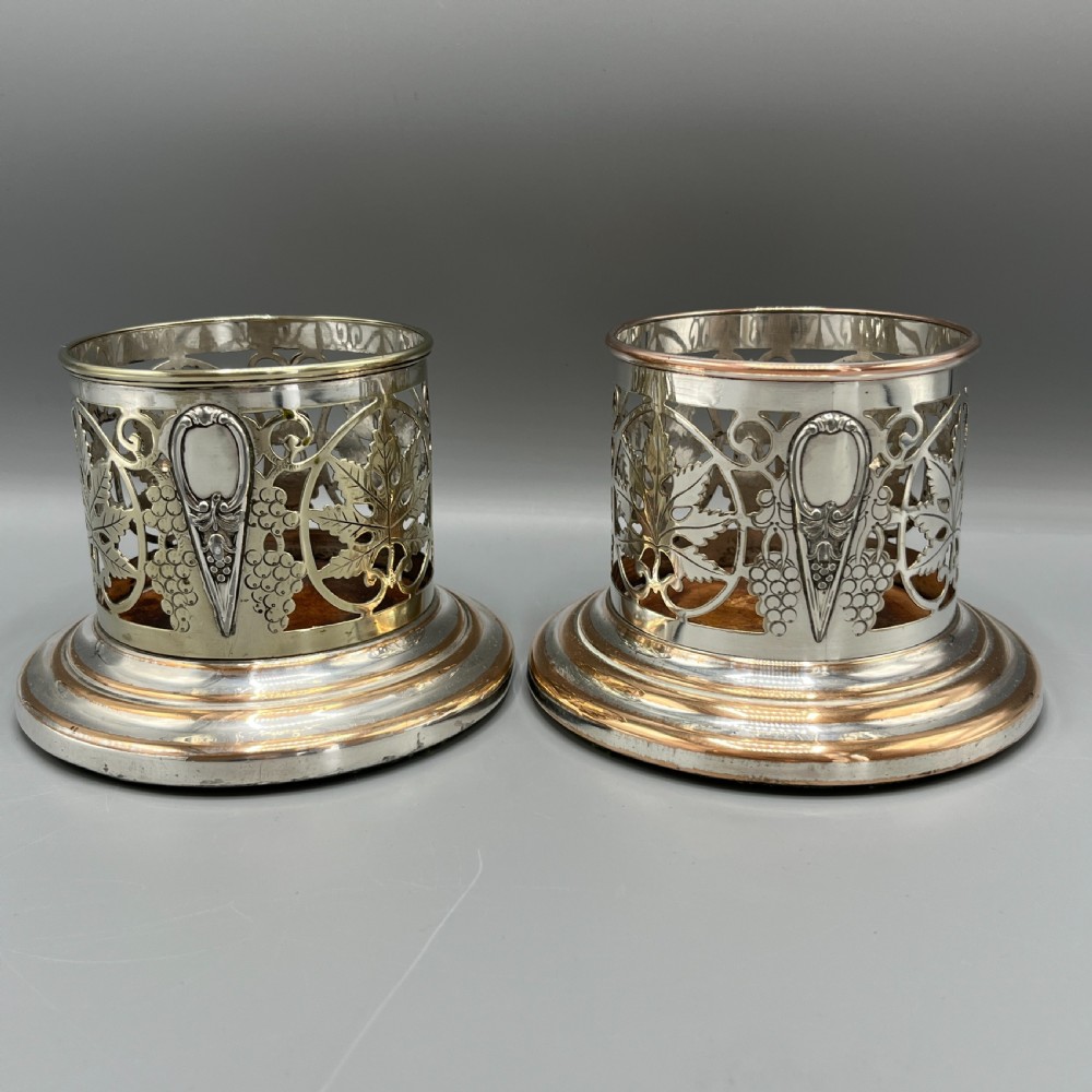 Pair Art Nouveau Silver Plated Wine Coasters Bottle Holders Syphon Stands View III