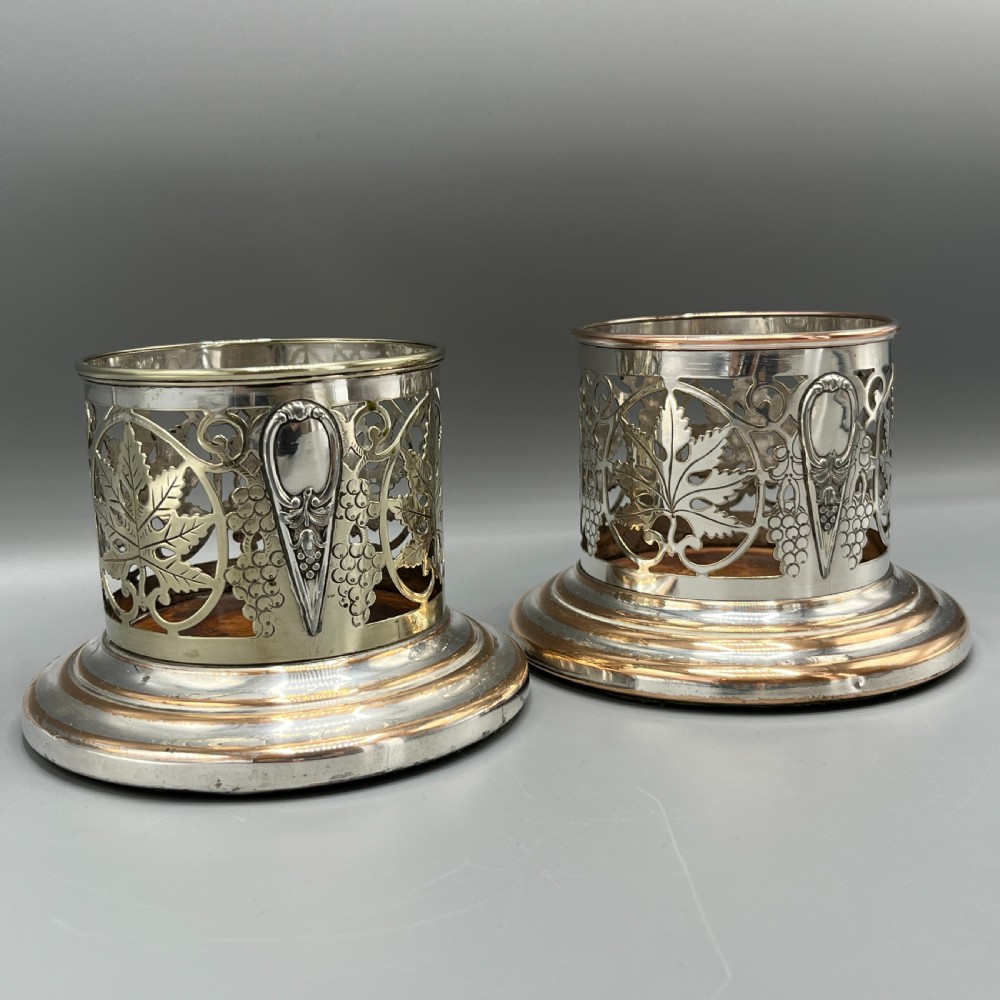 Pair Art Nouveau Silver Plated Wine Coasters Bottle Holders Syphon Stands View IV