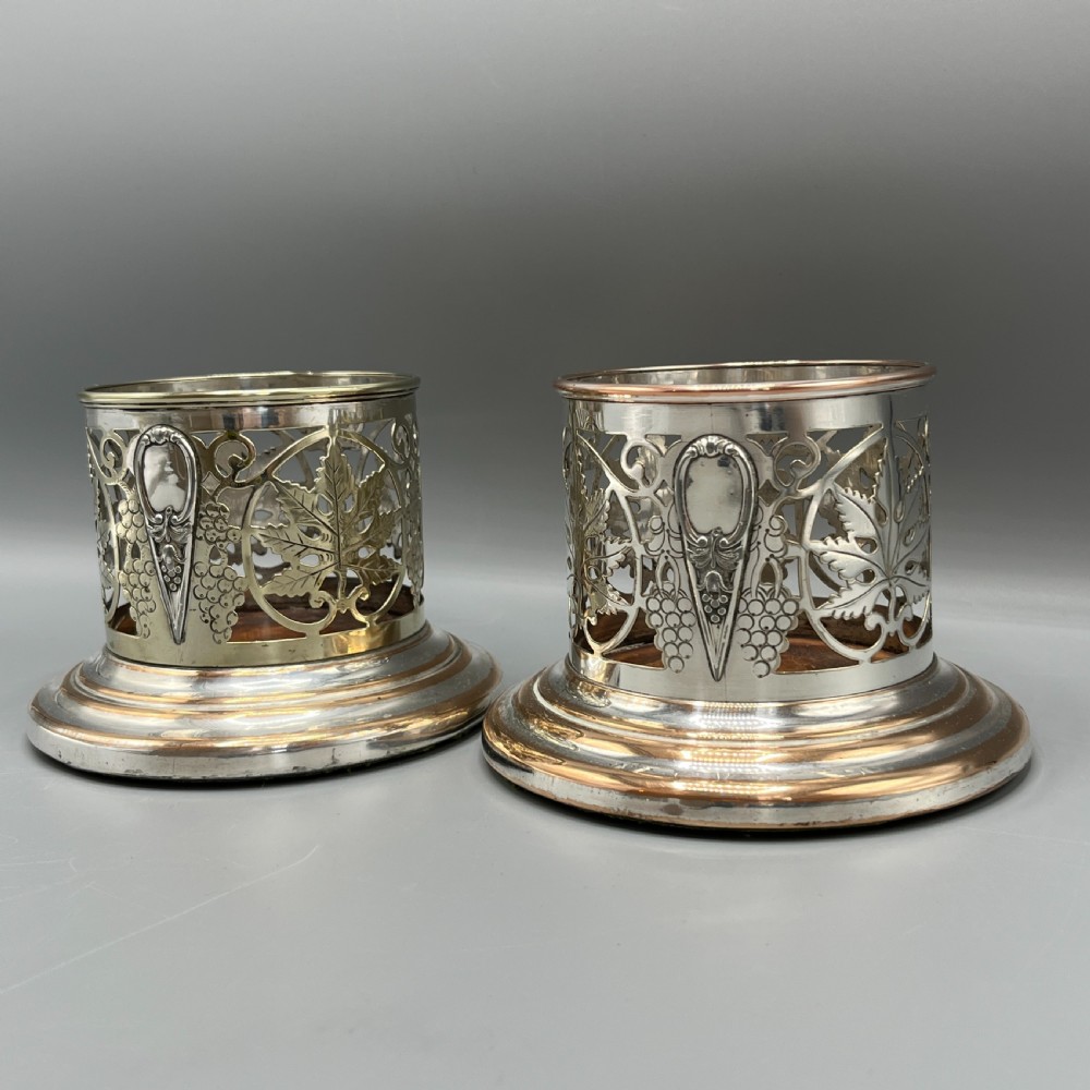 Pair Art Nouveau Silver Plated Wine Coasters Bottle Holders Syphon Stands View V