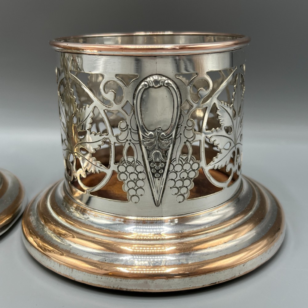 Pair Art Nouveau Silver Plated Wine Coasters Bottle Holders Syphon Stands View VI