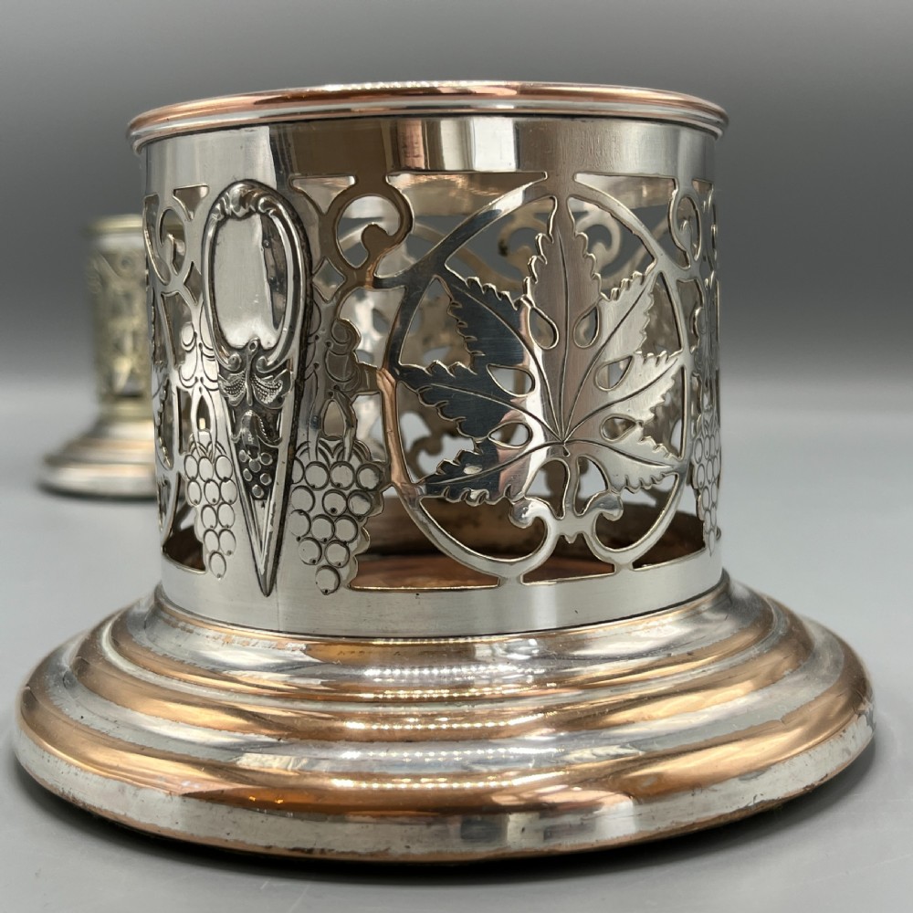 Pair Art Nouveau Silver Plated Wine Coasters Bottle Holders Syphon Stands View X