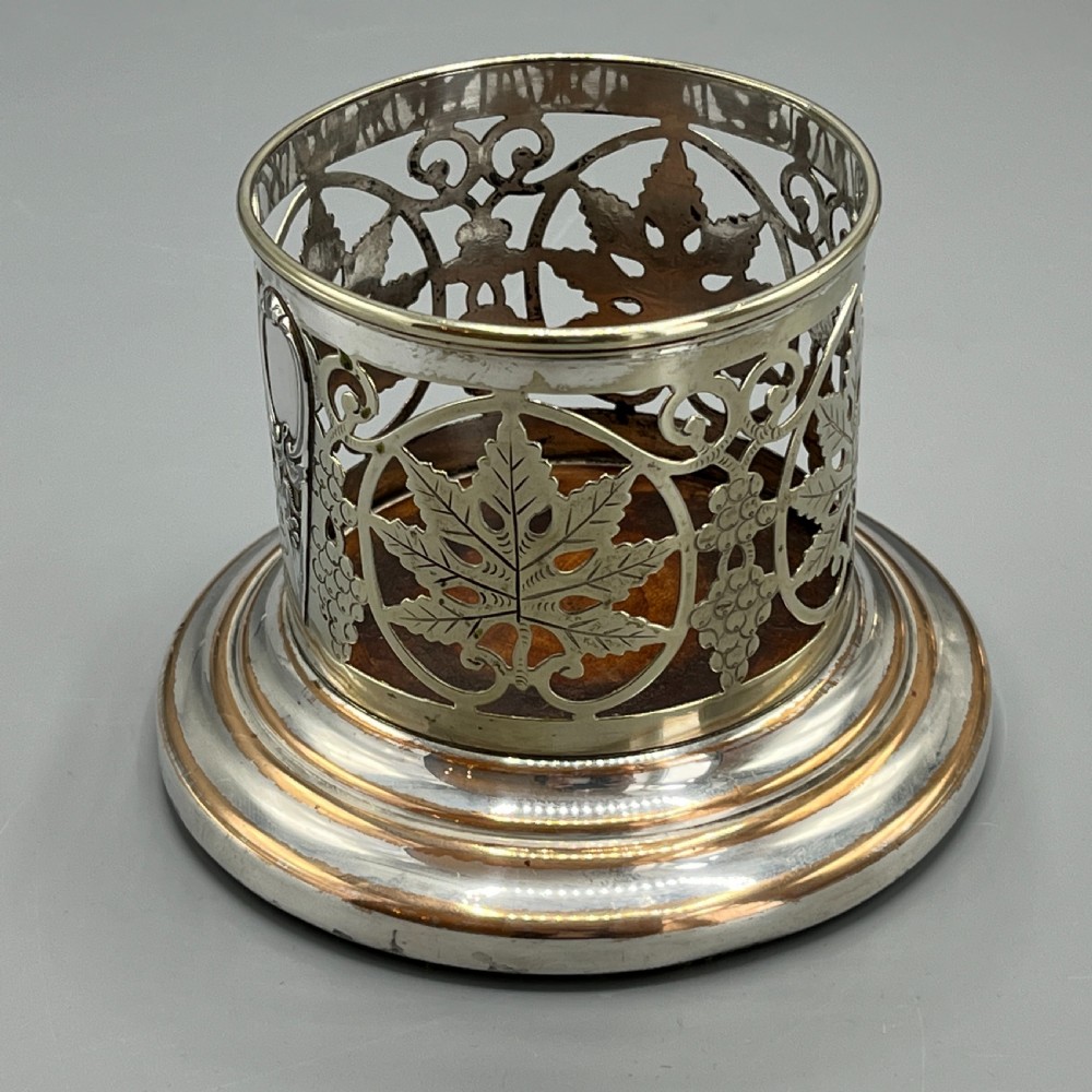 Pair Art Nouveau Silver Plated Wine Coasters Bottle Holders Syphon Stands View XX