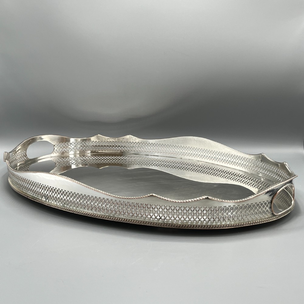 Extra Large Silver Plated Gallery Butler Serving Tray