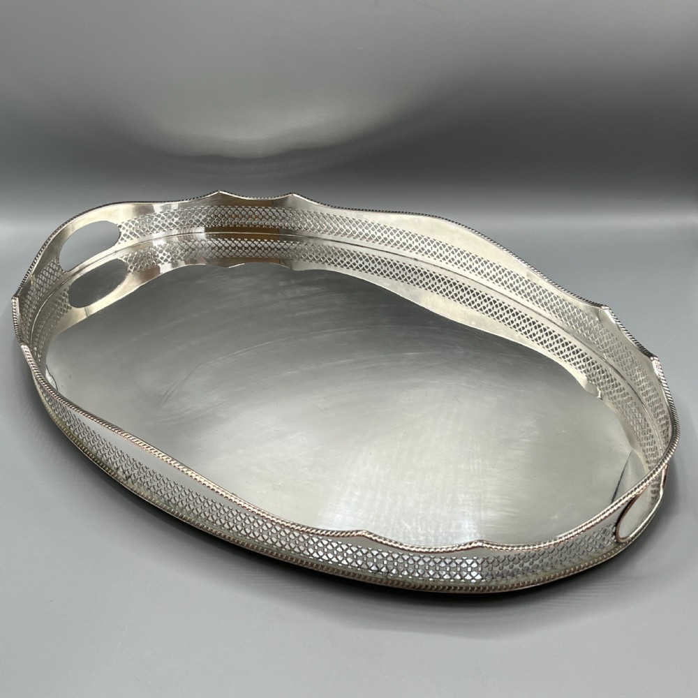 Extra Large Silver Plated Gallery Butler Serving Tray View III