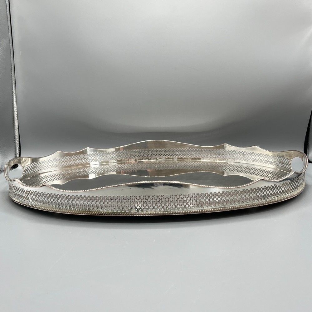 Extra Large Silver Plated Gallery Butler Serving Tray View V