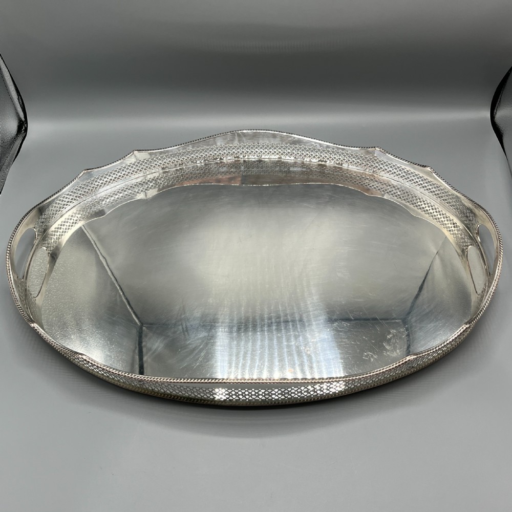 Extra Large Silver Plated Gallery Butler Serving Tray View XIII