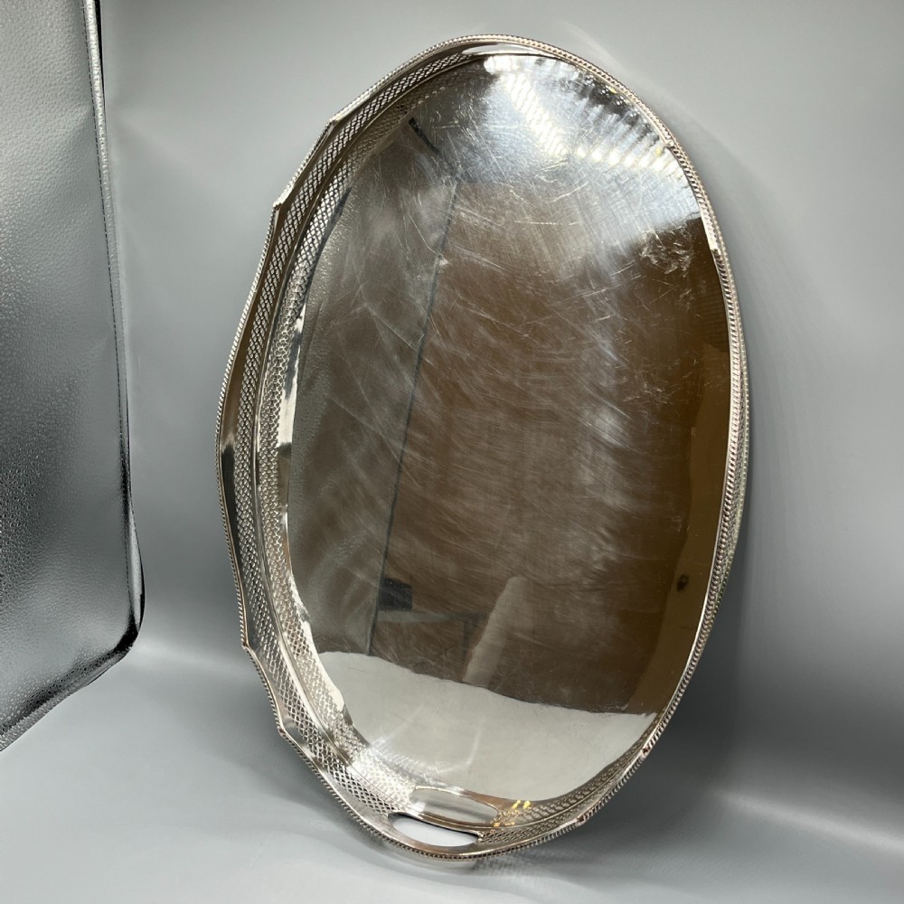 Extra Large Silver Plated Gallery Butler Serving Tray View XV