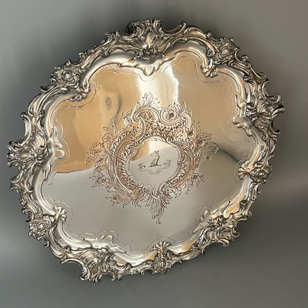 Sheffield Plated Footed Salver Tray with Byers Family Crest c1830