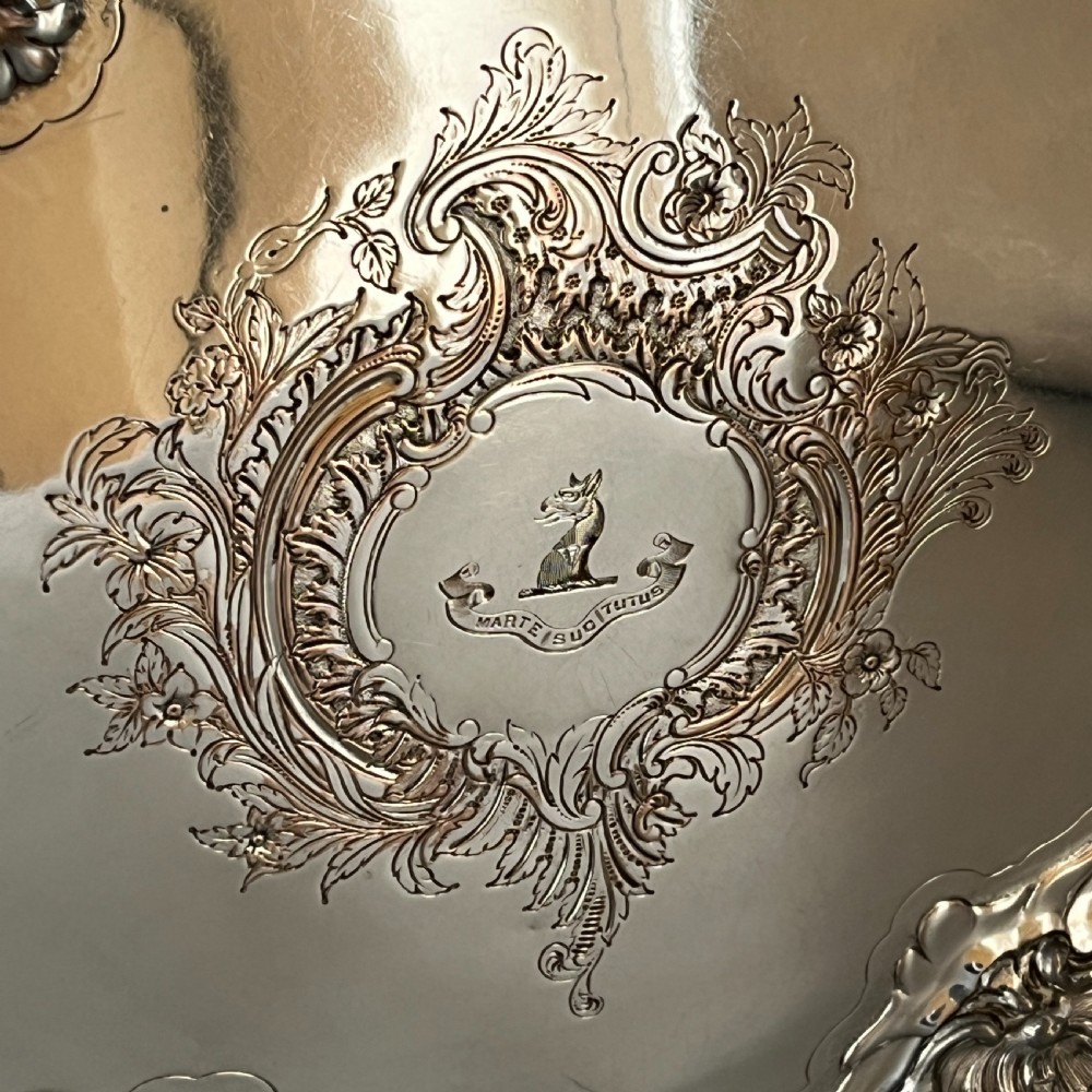 Sheffield Plated Footed Salver Tray with Byers Family Crest c1830 View II