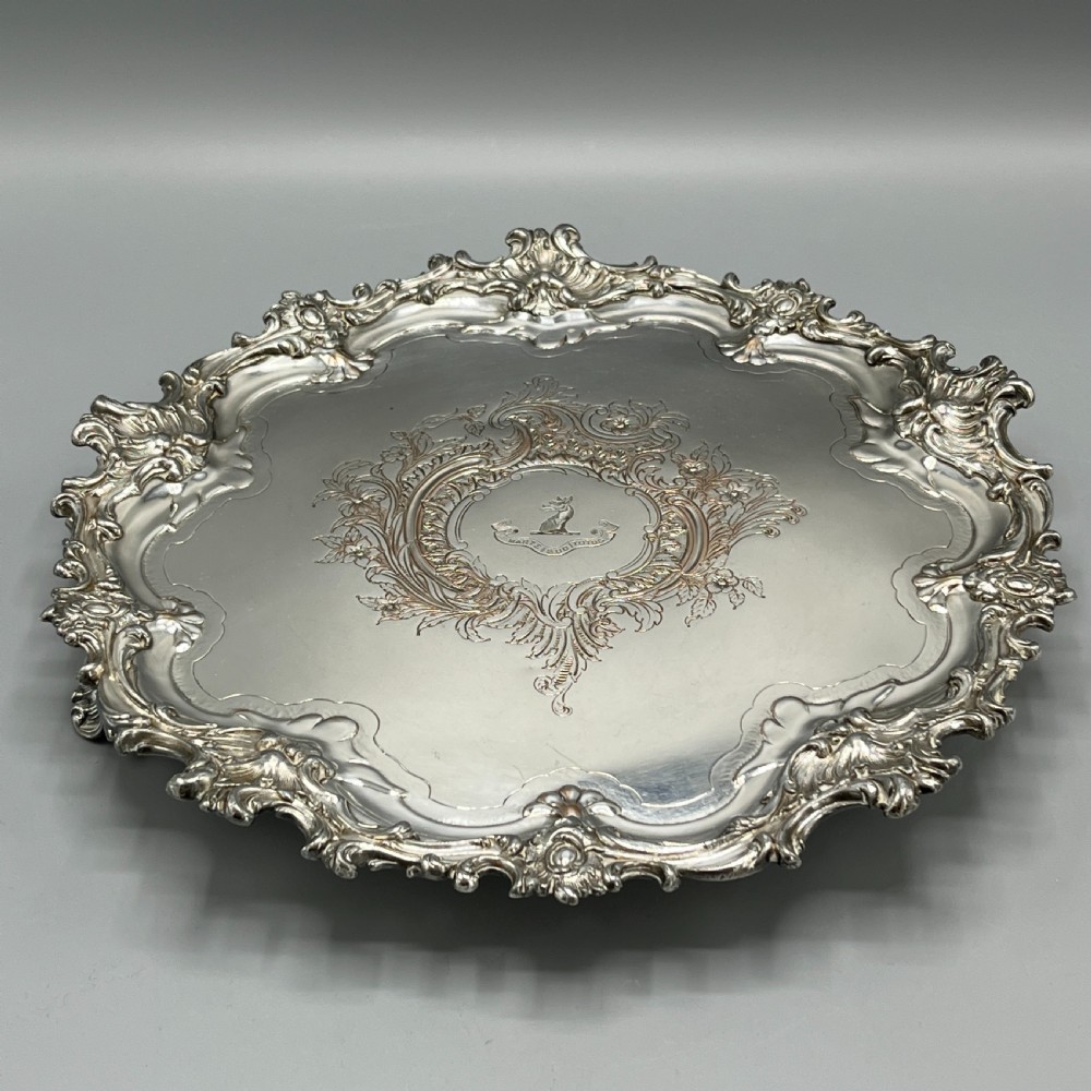 Sheffield Plated Footed Salver Tray with Byers Family Crest c1830 View III