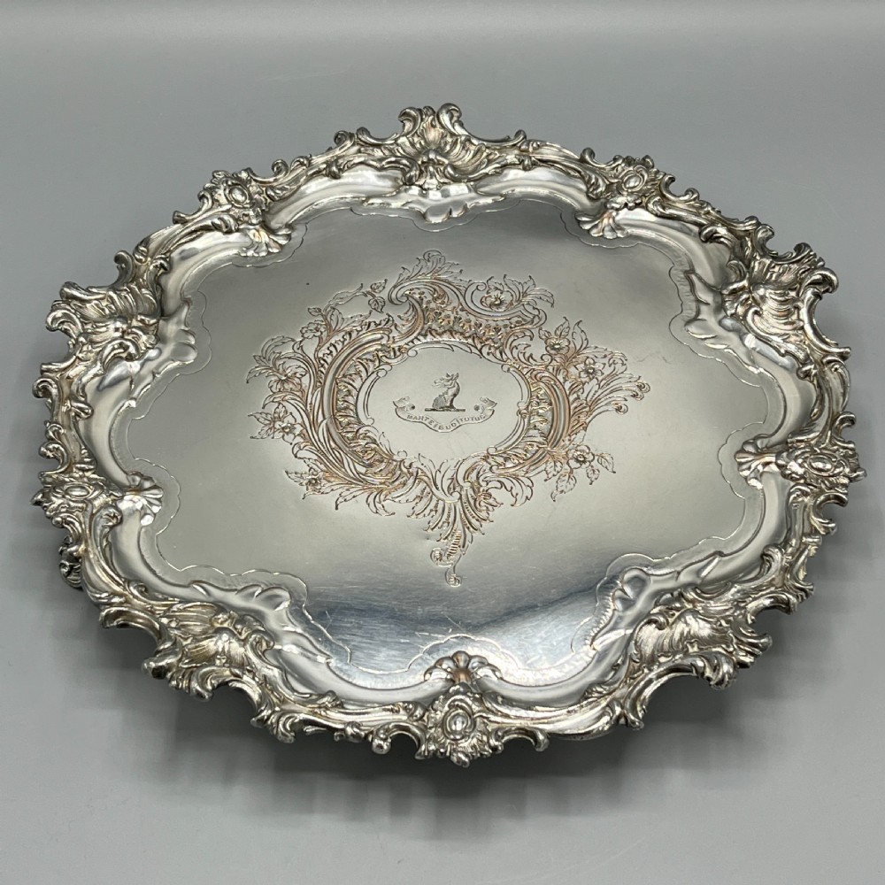 Sheffield Plated Footed Salver Tray with Byers Family Crest c1830 View IV
