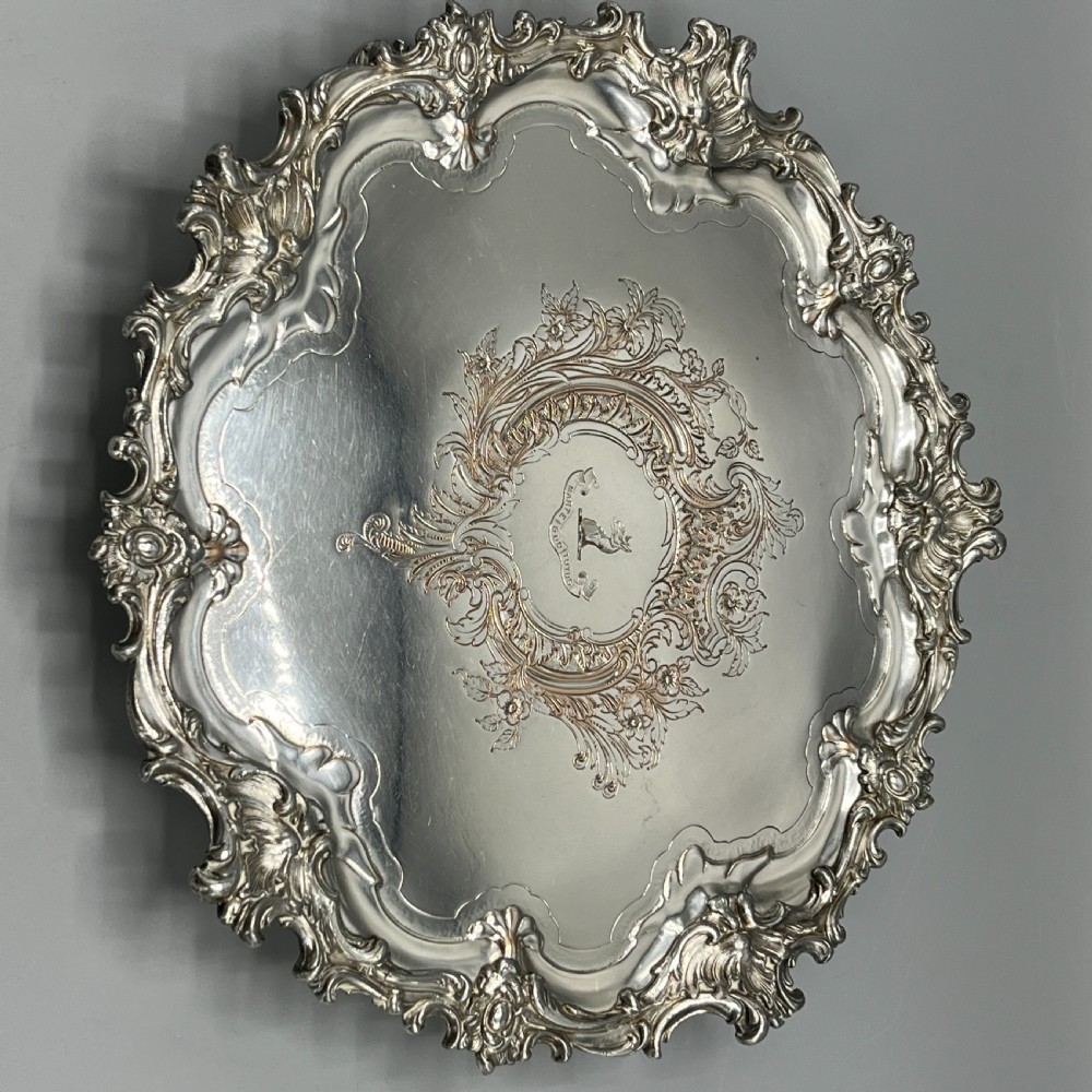 Sheffield Plated Footed Salver Tray with Byers Family Crest c1830 View V