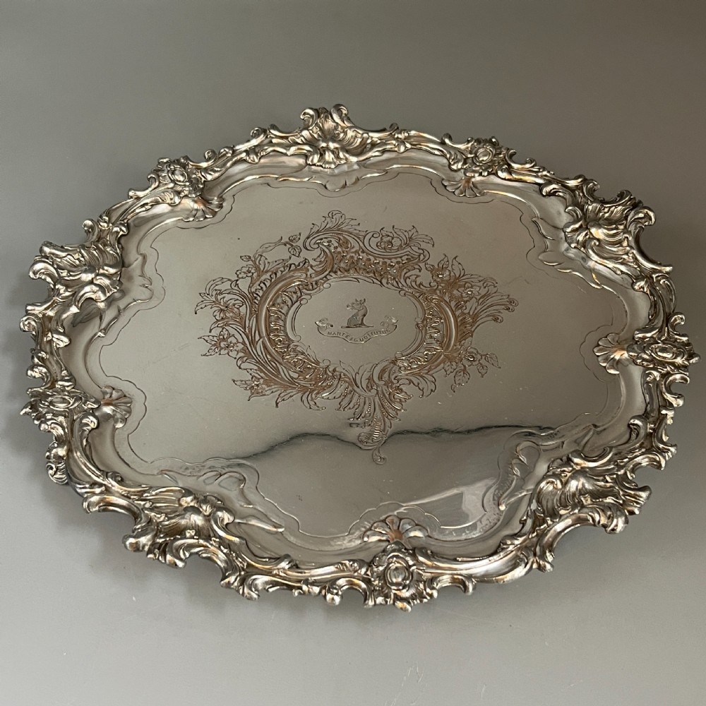 Sheffield Plated Footed Salver Tray with Byers Family Crest c1830 View VIII