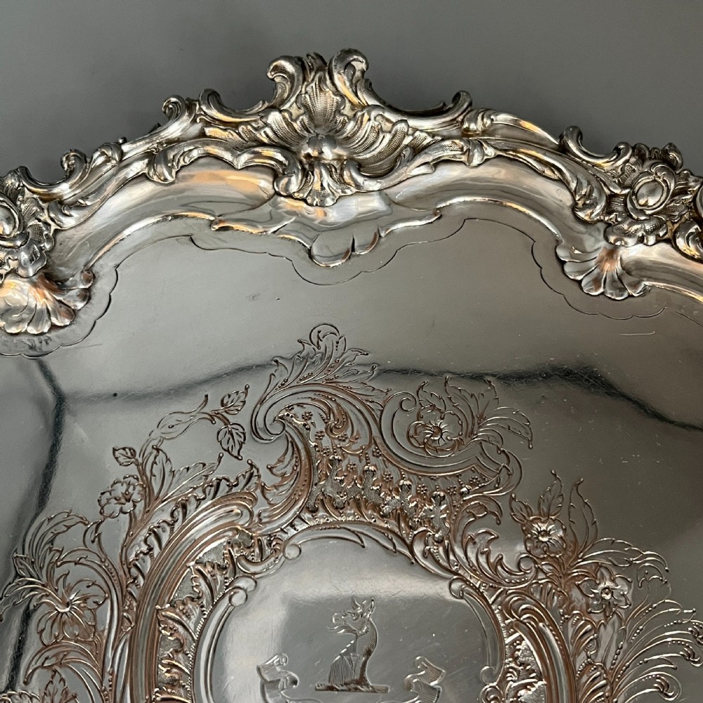 Sheffield Plated Footed Salver Tray with Byers Family Crest c1830 View XI