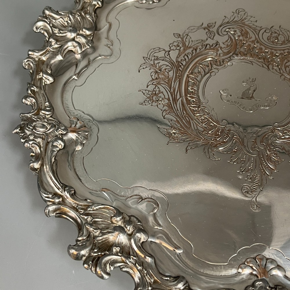 Sheffield Plated Footed Salver Tray with Byers Family Crest c1830 View XII