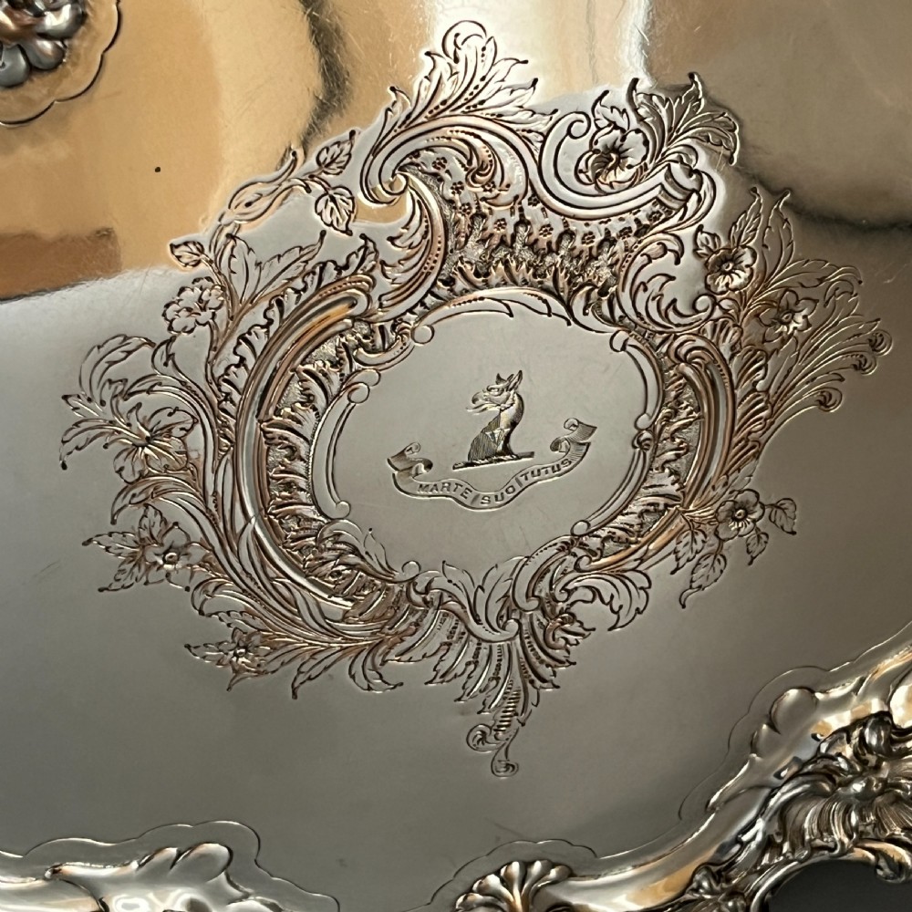 Sheffield Plated Footed Salver Tray with Byers Family Crest c1830 View XIII