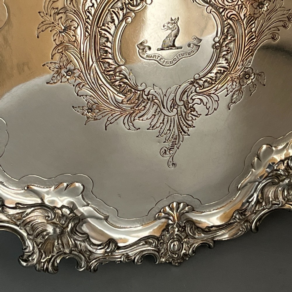 Sheffield Plated Footed Salver Tray with Byers Family Crest c1830 View XV