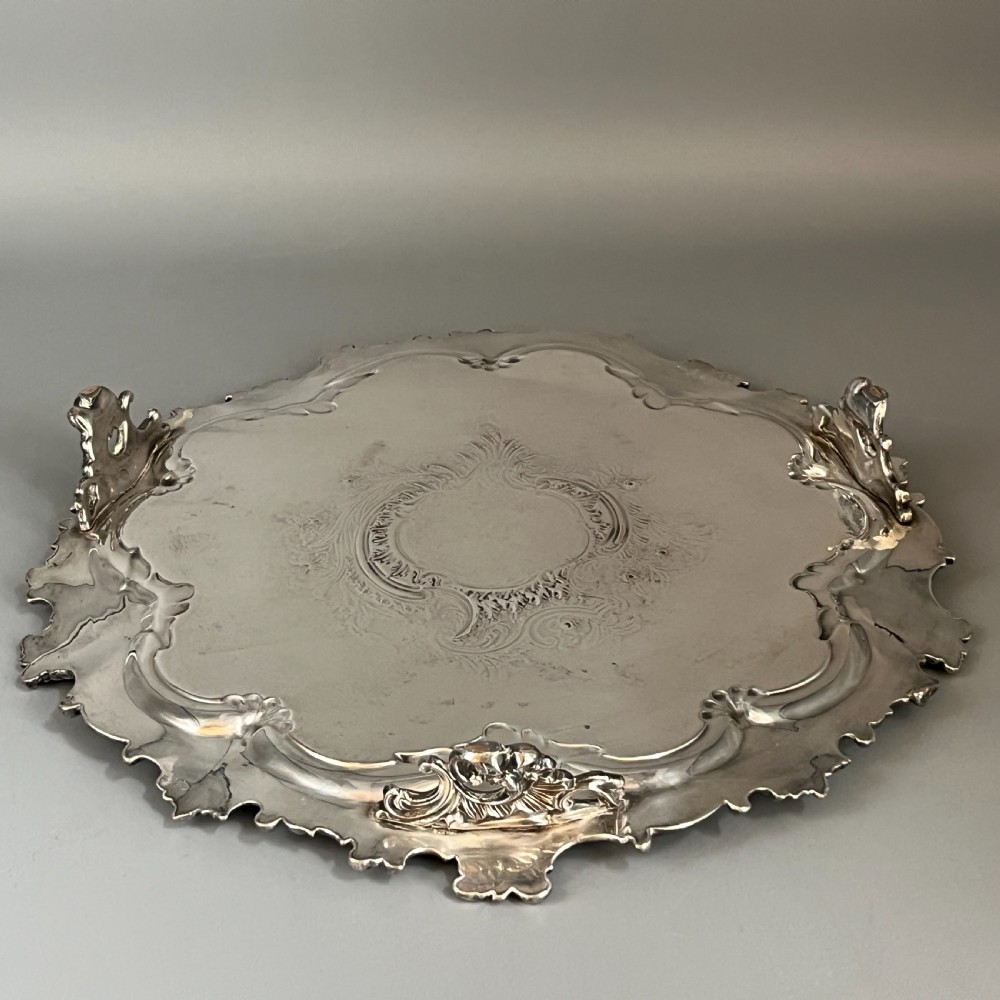 Sheffield Plated Footed Salver Tray with Byers Family Crest c1830 View XVIII