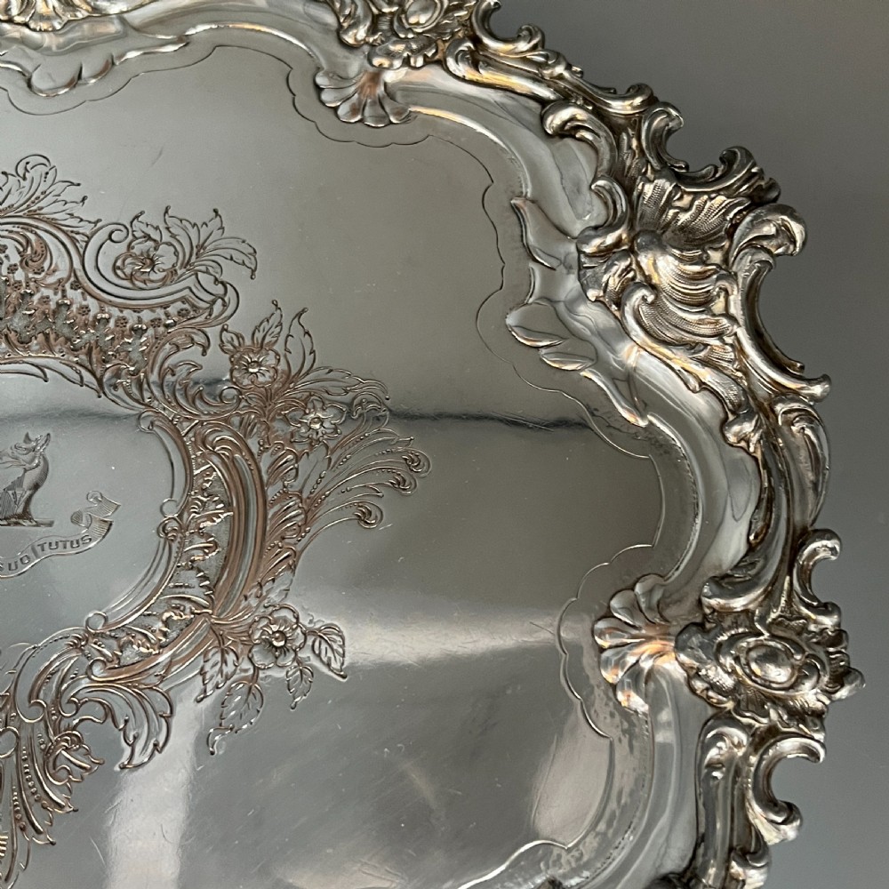 Sheffield Plated Footed Salver Tray with Byers Family Crest c1830 View XXI