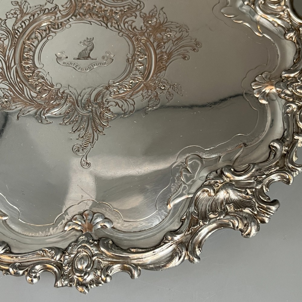 Sheffield Plated Footed Salver Tray with Byers Family Crest c1830 View XXII
