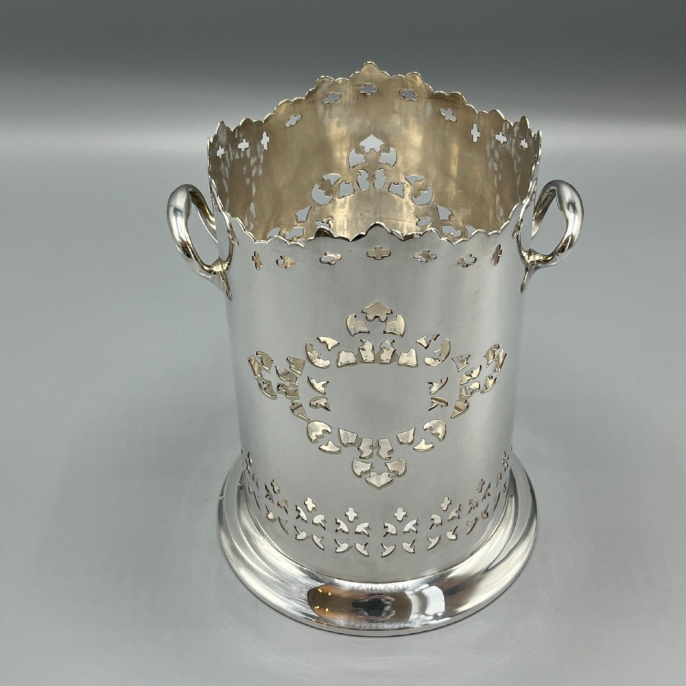 Silver Plated Pierced Wine Bottle Holder Syphon Stand View VI