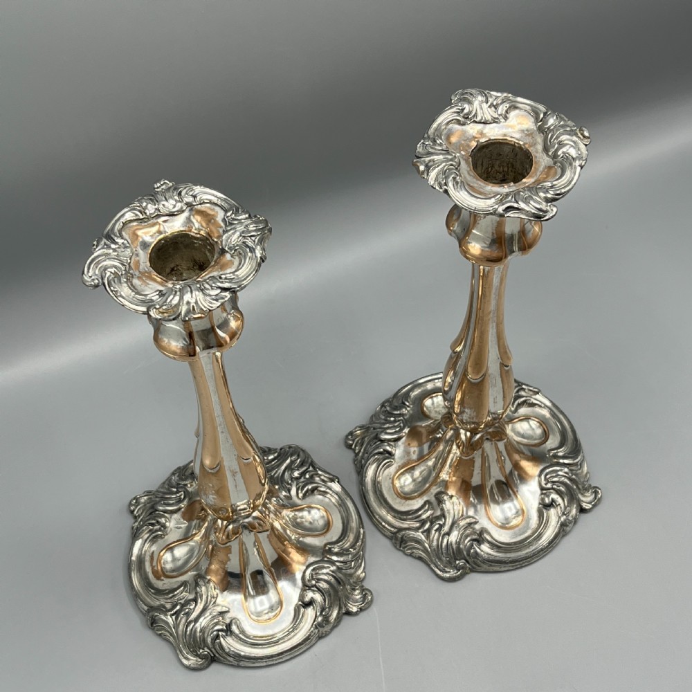 Pair Art Nouveau Silver Plated Candlesticks View VI