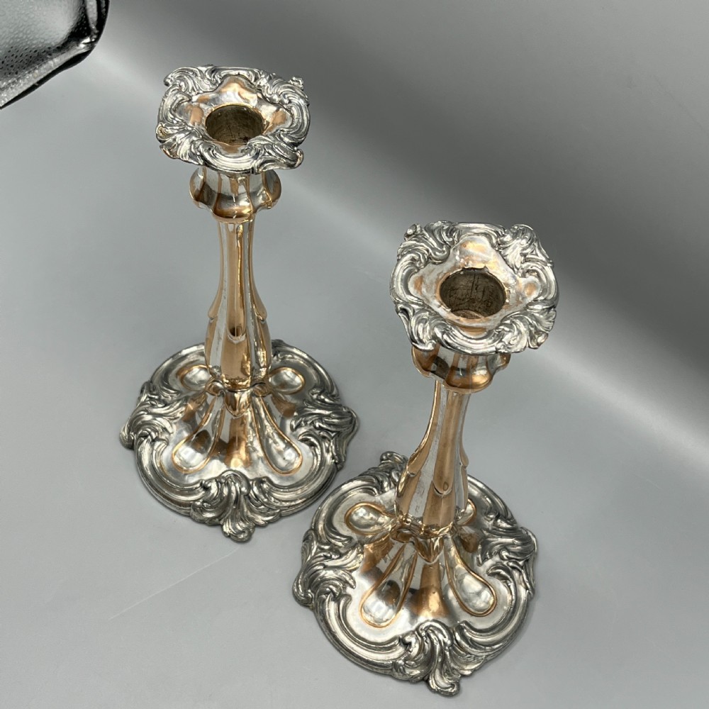 Pair Art Nouveau Silver Plated Candlesticks View VII