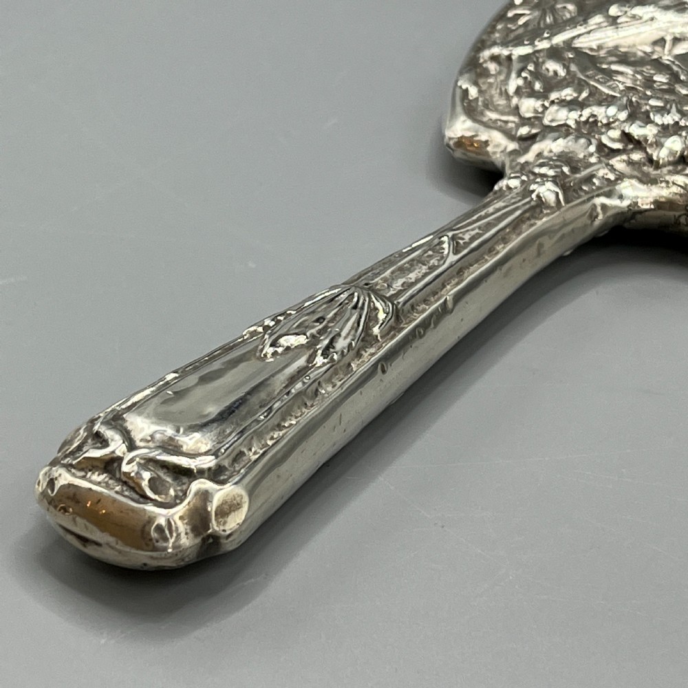 Art Nouveau Sterling Silver Hand Mirror Repousse Birds 1903 View XIII