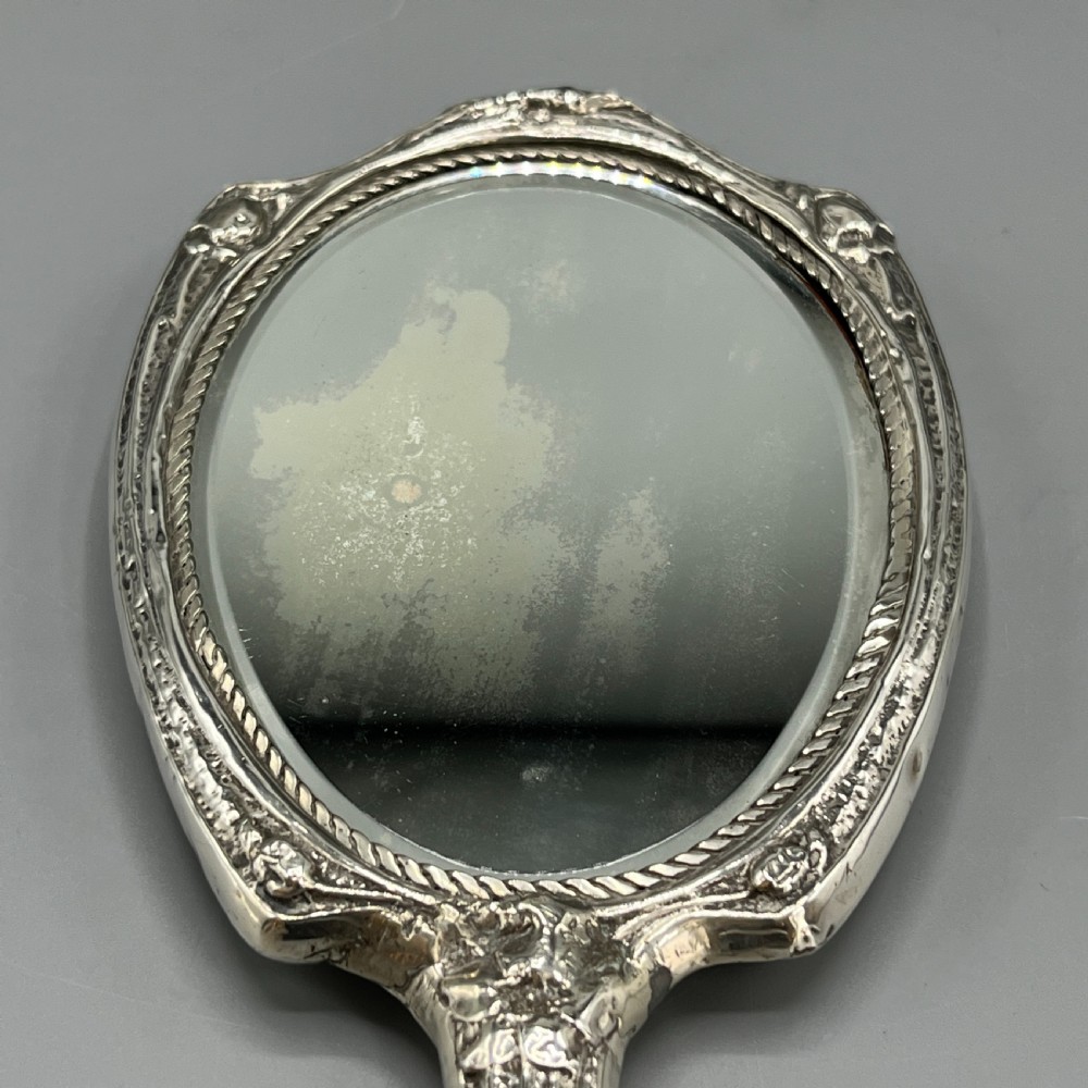 Art Nouveau Sterling Silver Hand Mirror Repousse Birds 1903 View XVIII