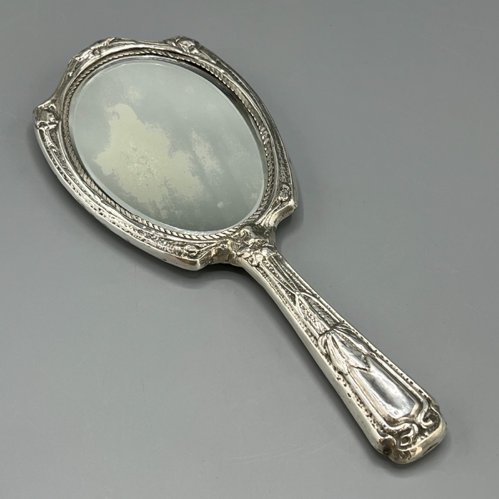 Art Nouveau Sterling Silver Hand Mirror Repousse Birds 1903 View XXII