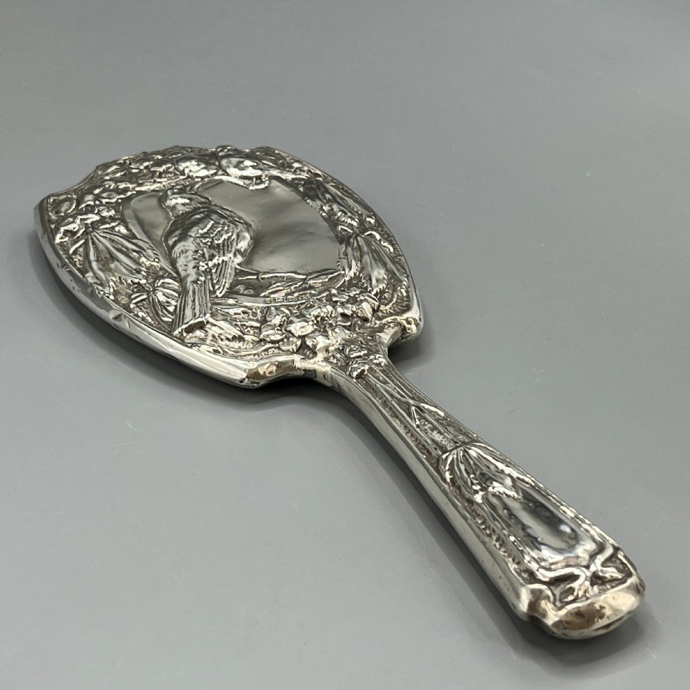 Art Nouveau Sterling Silver Hand Mirror Repousse Birds 1903 View XXIII