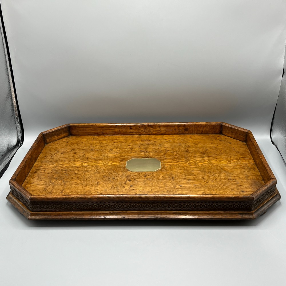 Large Oak Gallery Footed Cocktail Drinks Tray View III