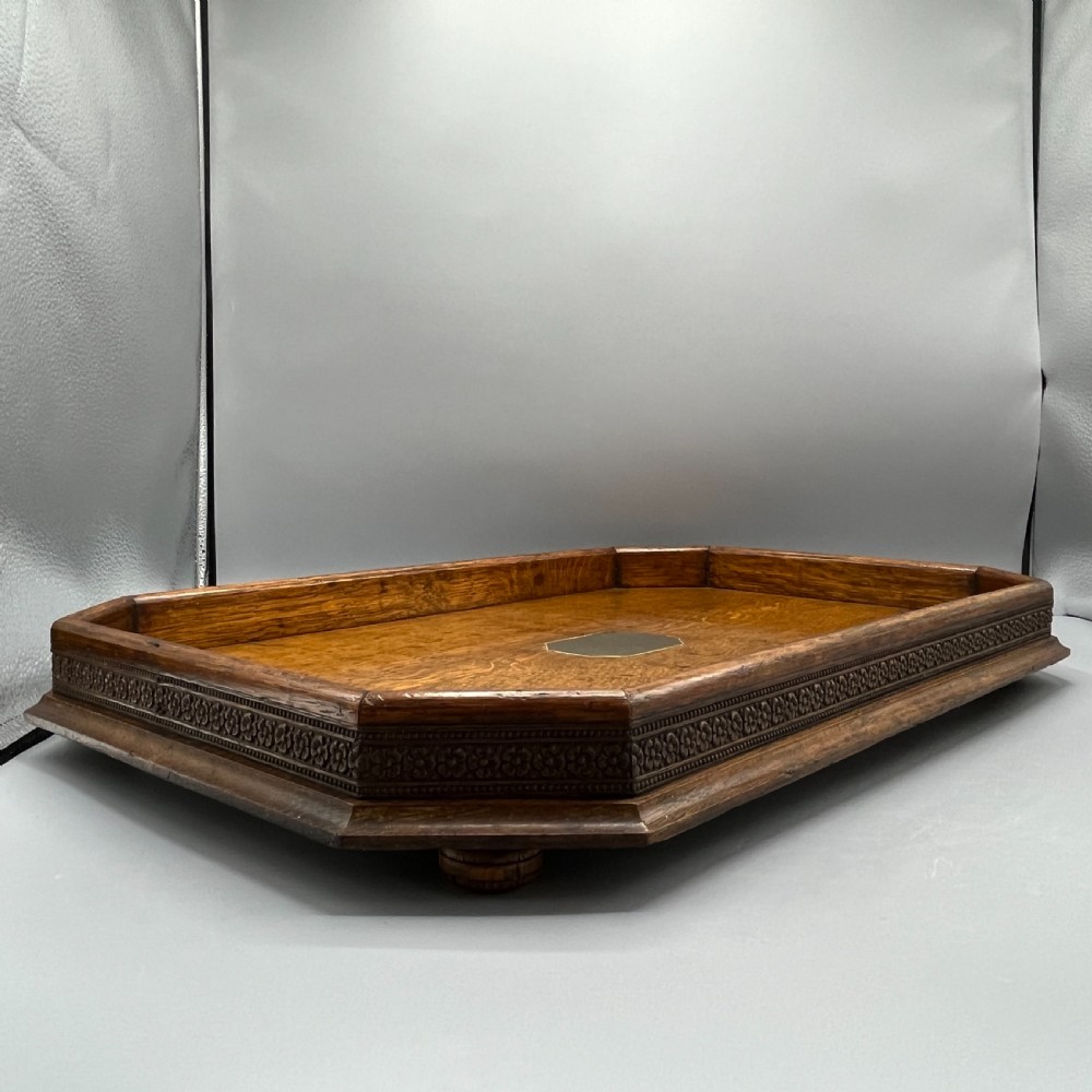 Large Oak Gallery Footed Cocktail Drinks Tray View IV