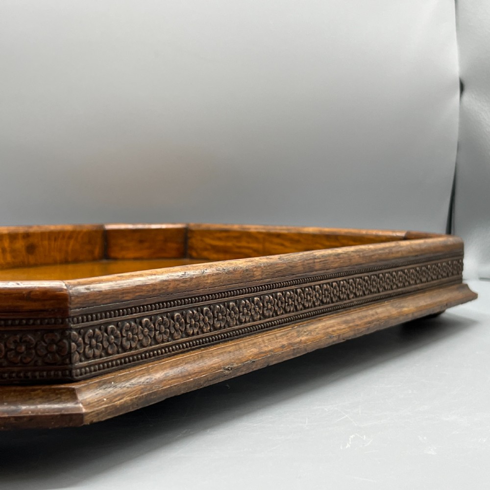 Large Oak Gallery Footed Cocktail Drinks Tray View VI