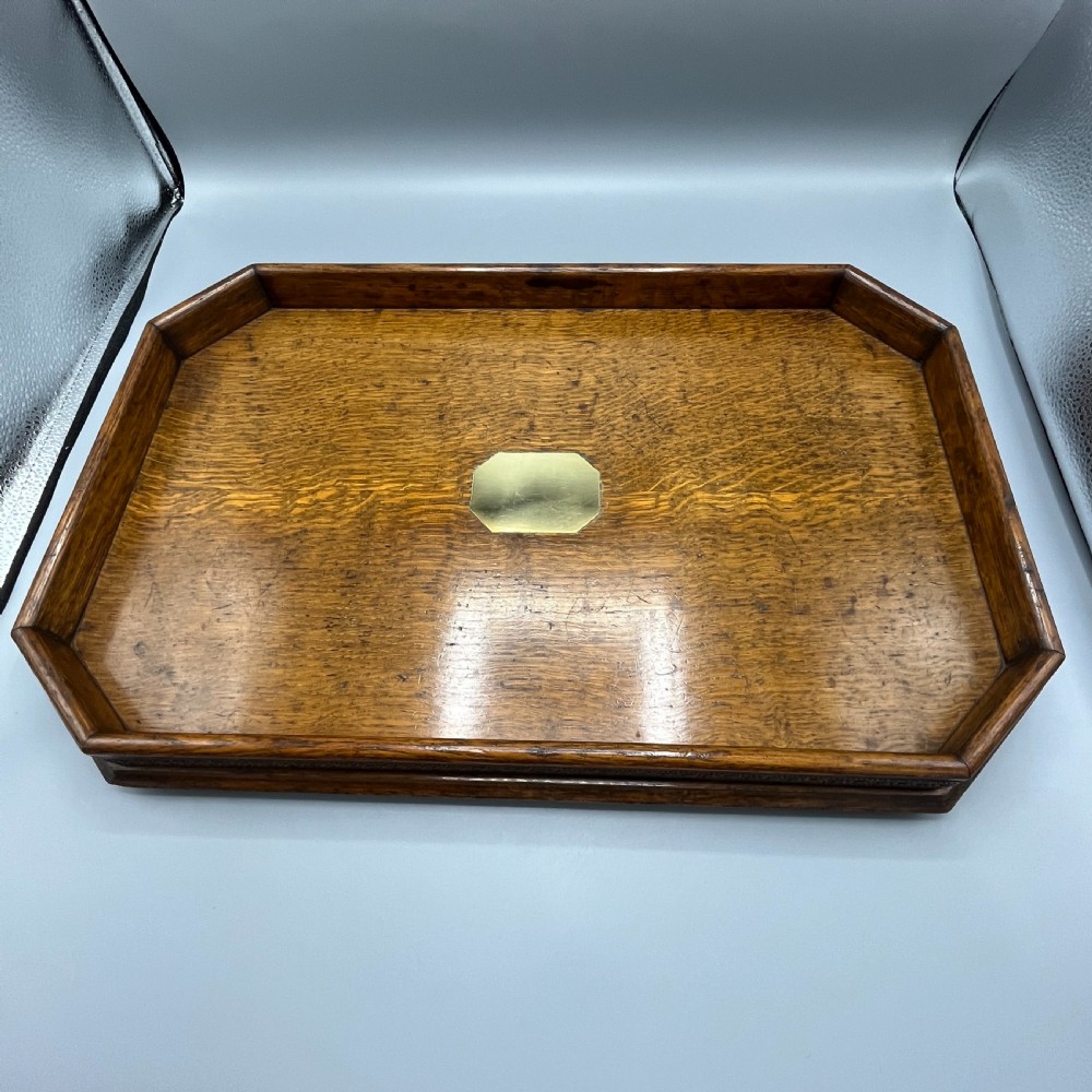 Large Oak Gallery Footed Cocktail Drinks Tray View IX