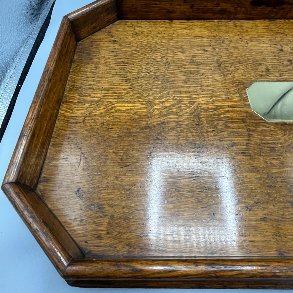 Large Oak Gallery Footed Cocktail Drinks Tray View X