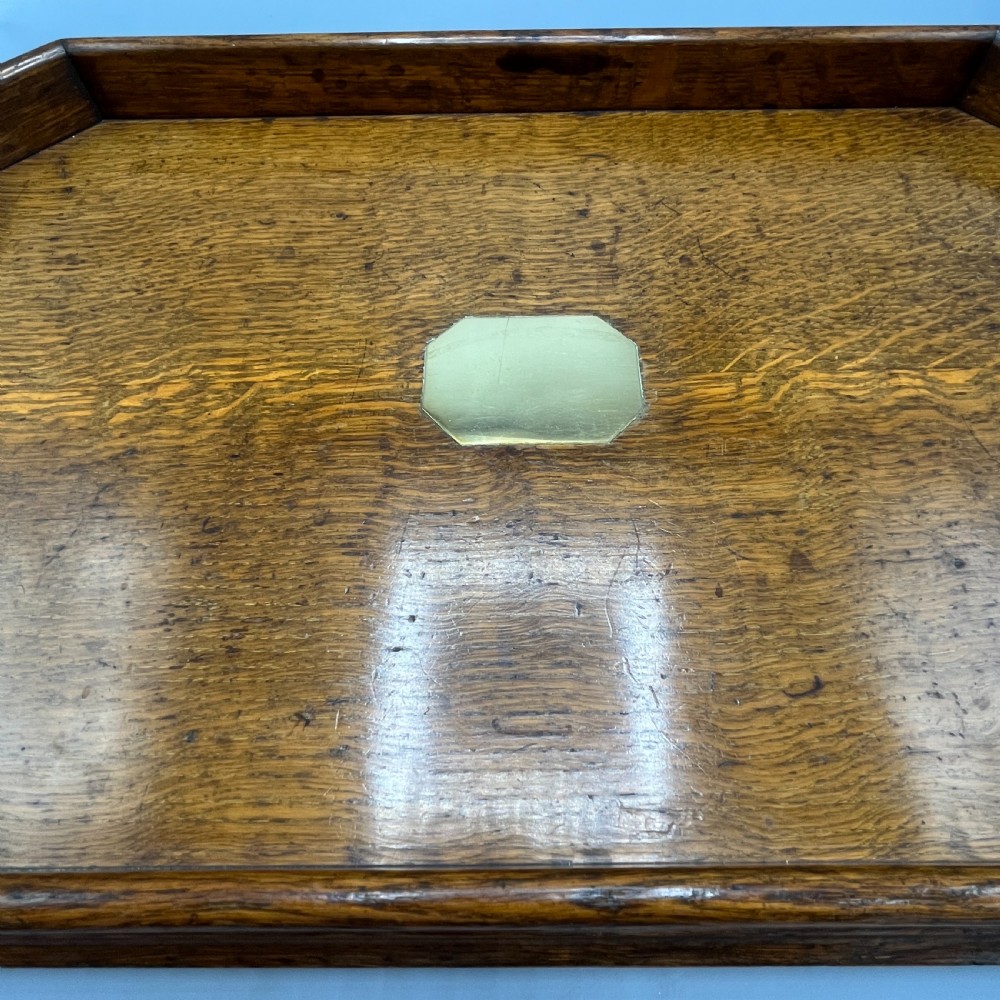 Large Oak Gallery Footed Cocktail Drinks Tray View XI