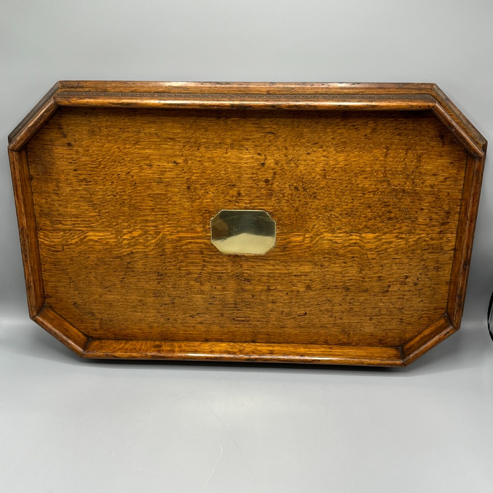 Large Oak Gallery Footed Cocktail Drinks Tray View XIII