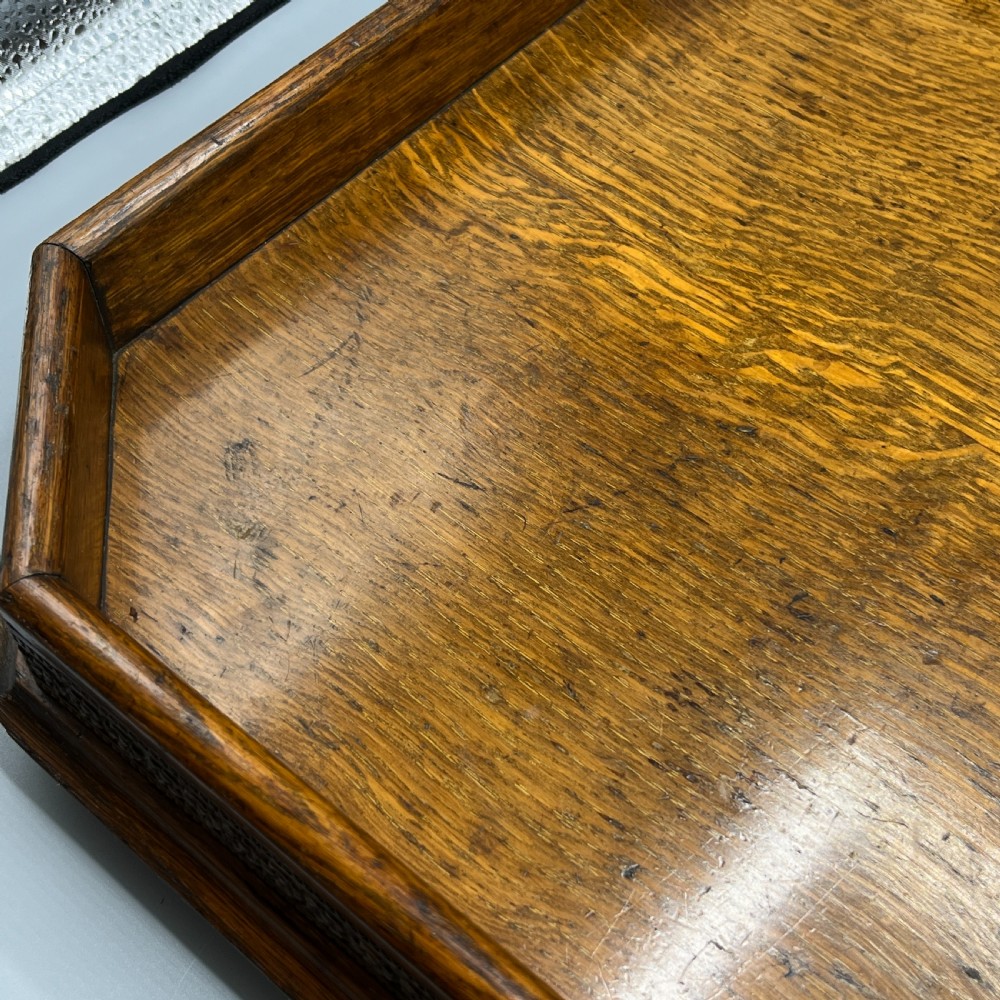 Large Oak Gallery Footed Cocktail Drinks Tray View XV