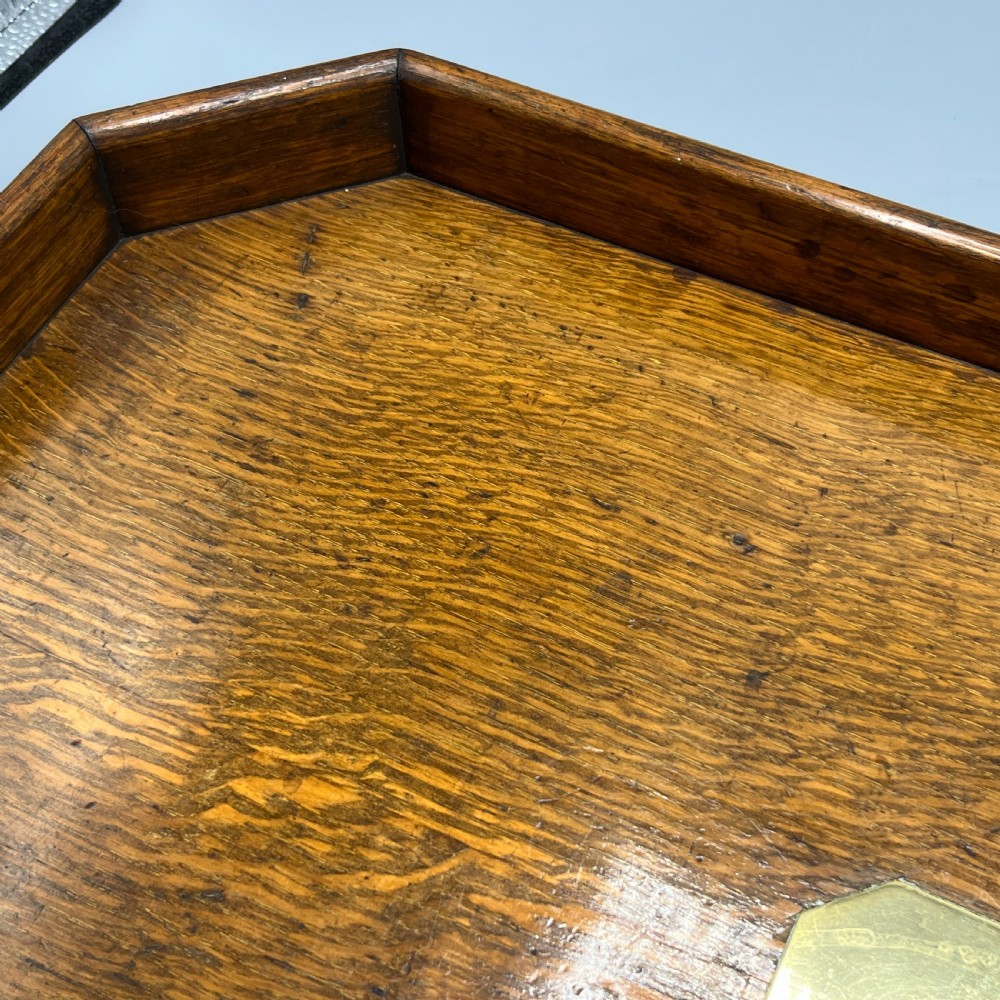 Large Oak Gallery Footed Cocktail Drinks Tray View XVI