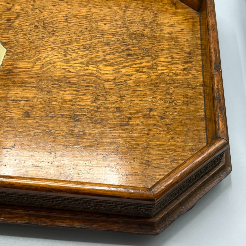 Large Oak Gallery Footed Cocktail Drinks Tray View XVIII