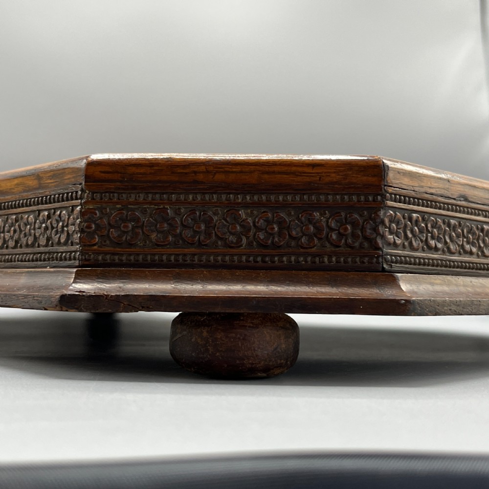 Large Oak Gallery Footed Cocktail Drinks Tray View XX