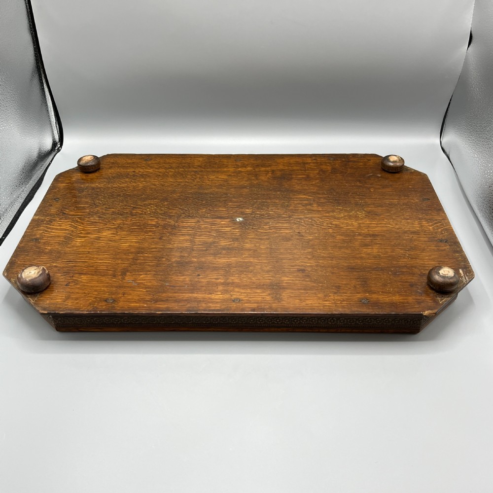 Large Oak Gallery Footed Cocktail Drinks Tray View XXI