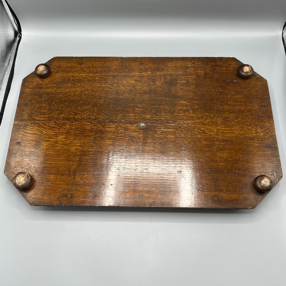 Large Oak Gallery Footed Cocktail Drinks Tray View XXII