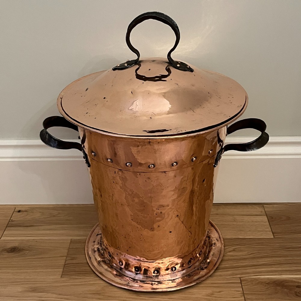 Arts & Crafts Copper Coal Bin / Log Bin with Lid