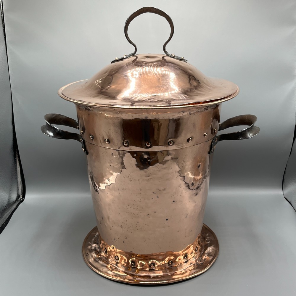 Arts & Crafts Copper Coal Bin / Log Bin with Lid View III